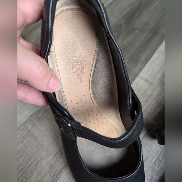 Clarks Linnae Walk Black leather block heel comfort strappy Mary Janes 9 - Picture 7 of 9